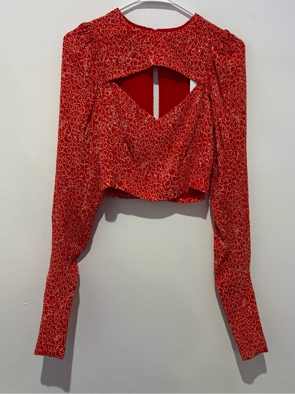 ROTATE BIRGER CHRISTENSEN Cropped cutout printed jacquard blouse Size 2